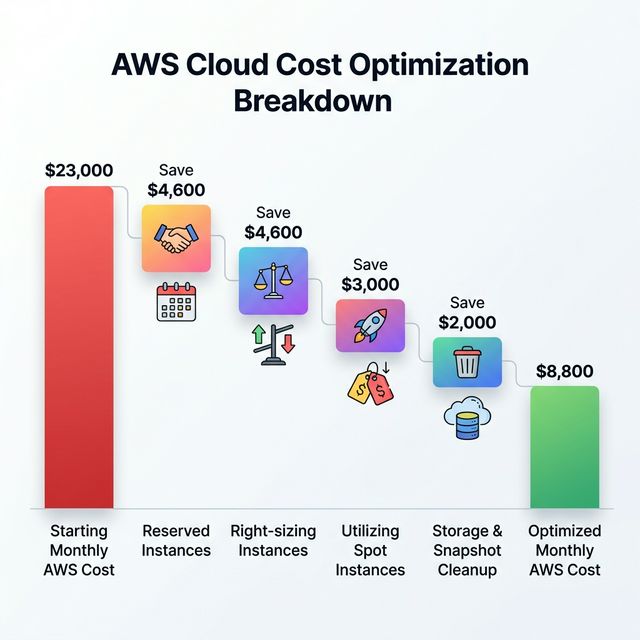 AWS cloud cost optimization waterfall chart