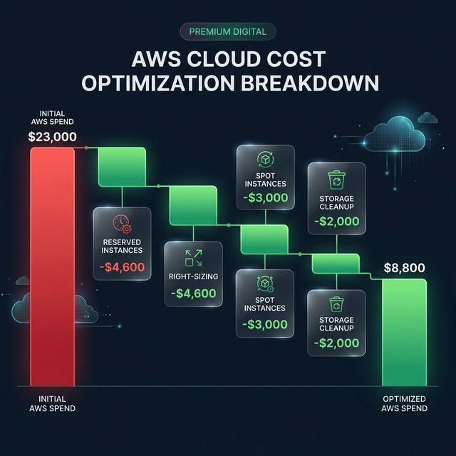 AWS cloud cost optimization waterfall chart