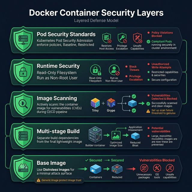 Docker container security layers infographic